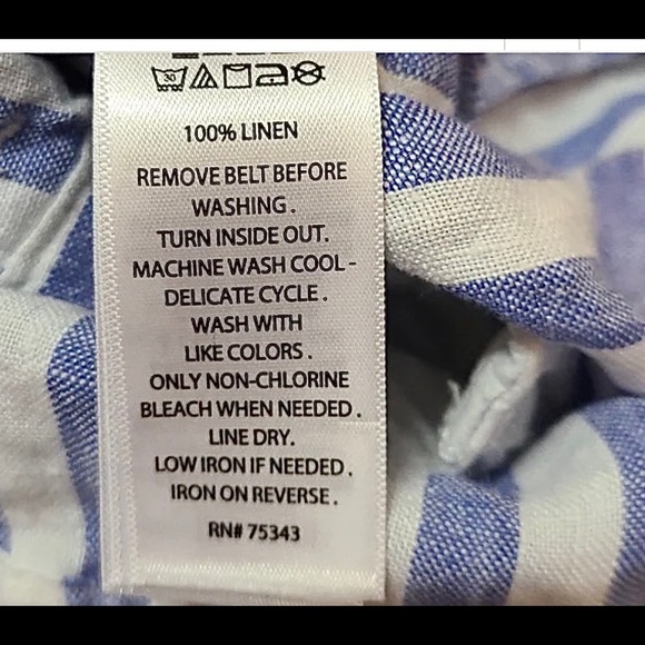 100% Linen Nicole Miller Striped Shorts in Blue & White with Rope Tie Belt - Picture 8 of 9